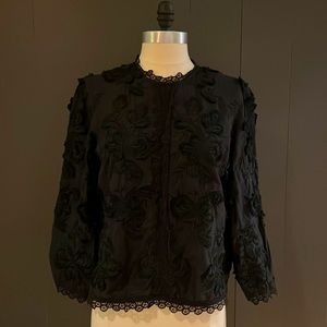 Vanessa Bruno, size 36, black lace embroidered long sleeve blouse